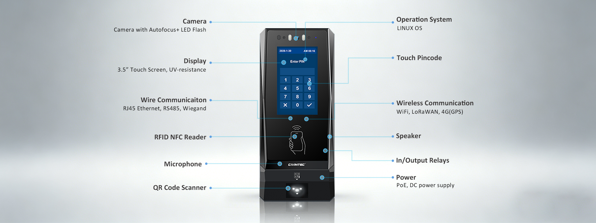 CT9 PRO_Server centralized access control terminal _CIVINTEC