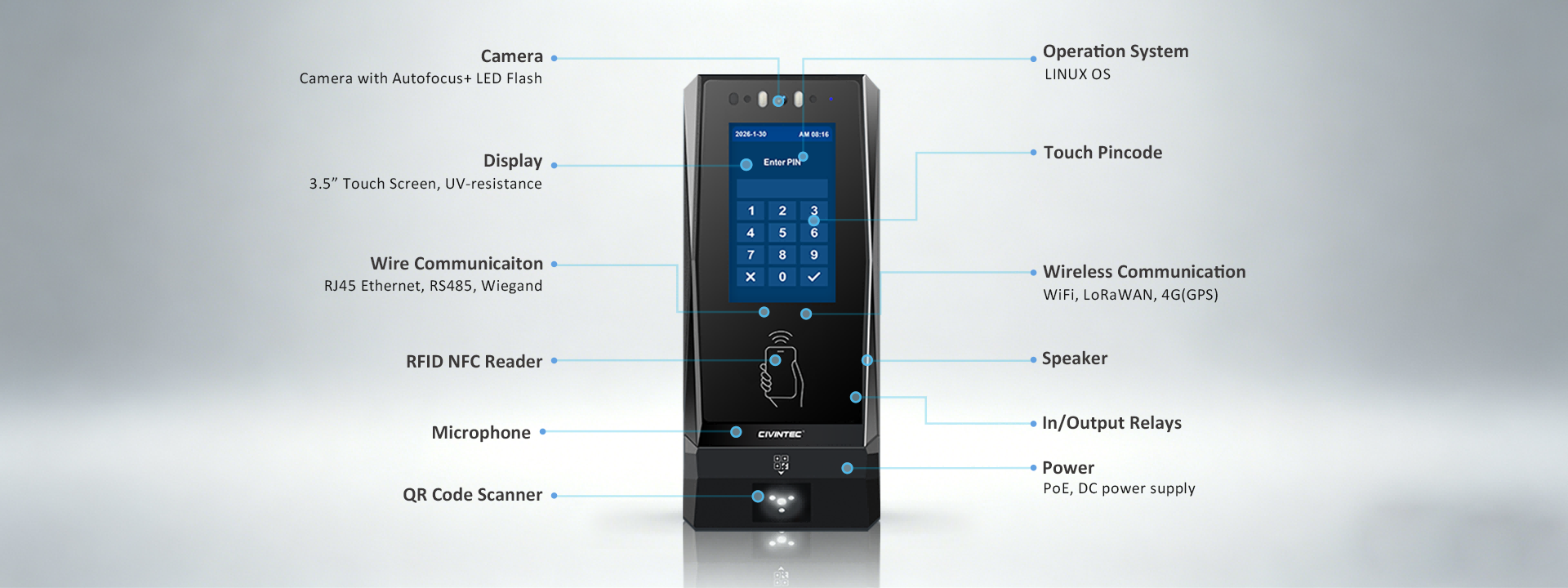CT9 PRO_Server centralized access control terminal _CIVINTEC