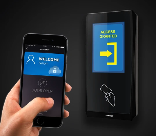 CIVINTEC CT5 touchscreen access control reader with a smartphone mobile credential