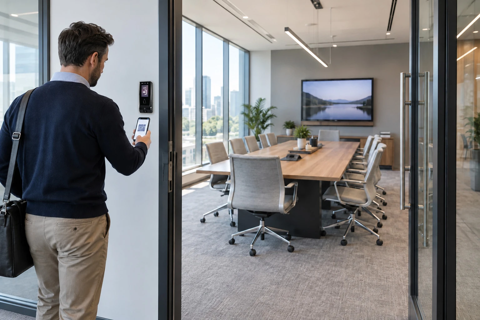 QR code access control for meeting room reservations